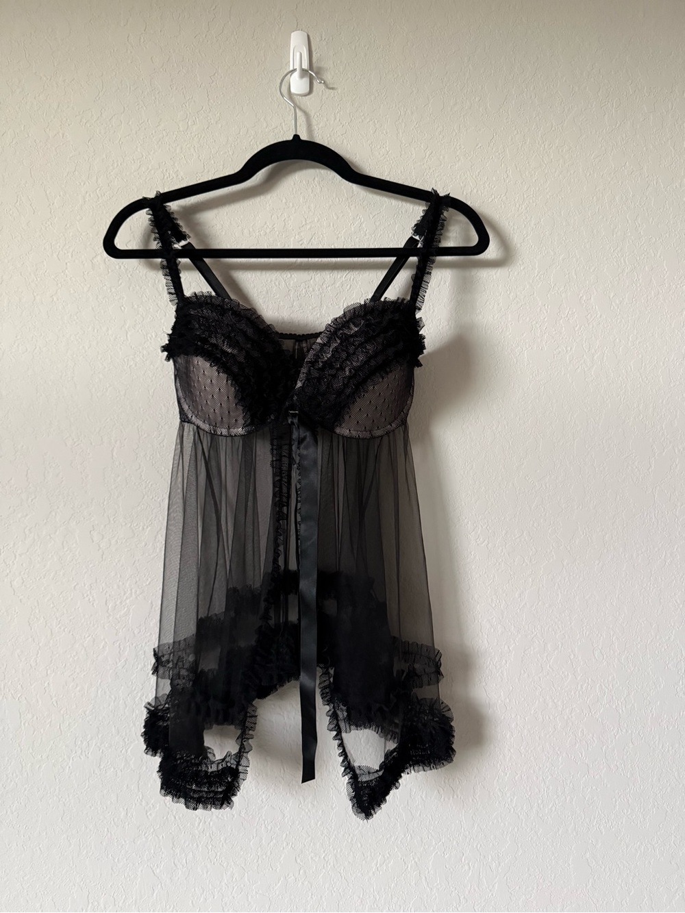 Victoria's Secret Black Sheer Lace Babydoll Chemise